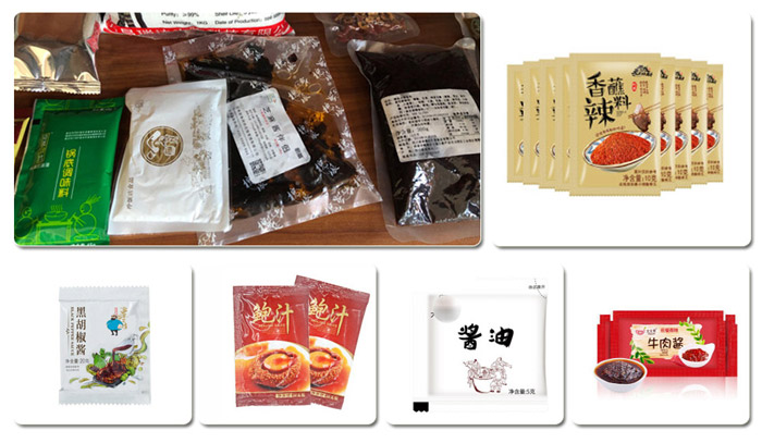 全套番茄酱包装机-小型番茄酱包装设备生产线可包装样品展示